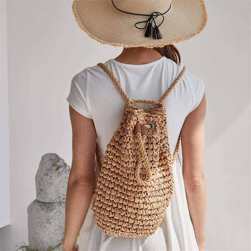 Women'S Raffia Bags - Tas ransel jerami kasual musim panas